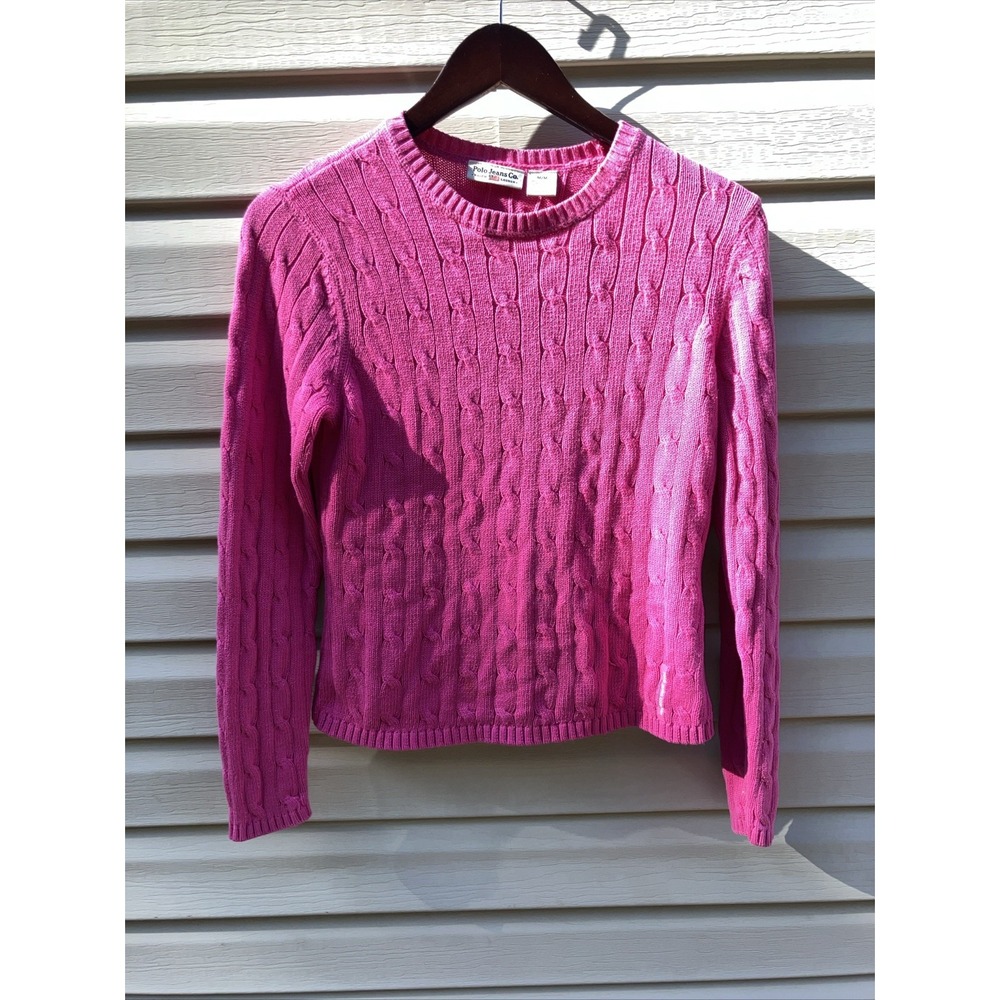 Polo Jeans Co‎ Ralph Lauren Sweater Womens M Medium Pink Cable Knit
